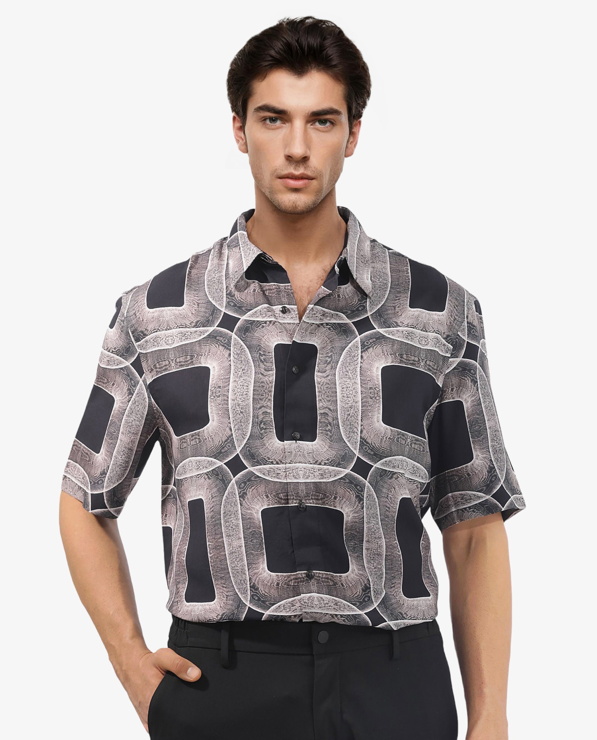 Men's Brown Casual Regular Fit Printed Half Sleeves Shirt