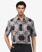 Men's Brown Casual Regular Fit Printed Half Sleeves Shirt
