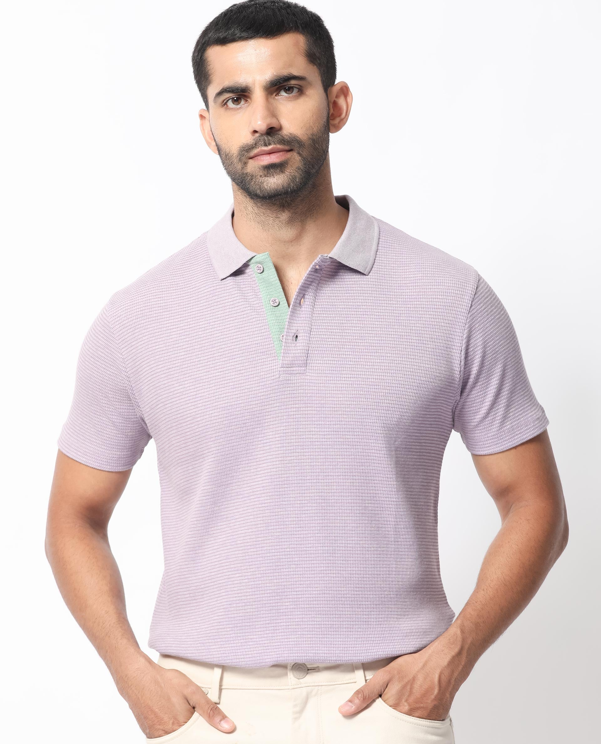 Men's Purple Casual Regular Fit Solid Half Sleeves Polo Tshirt