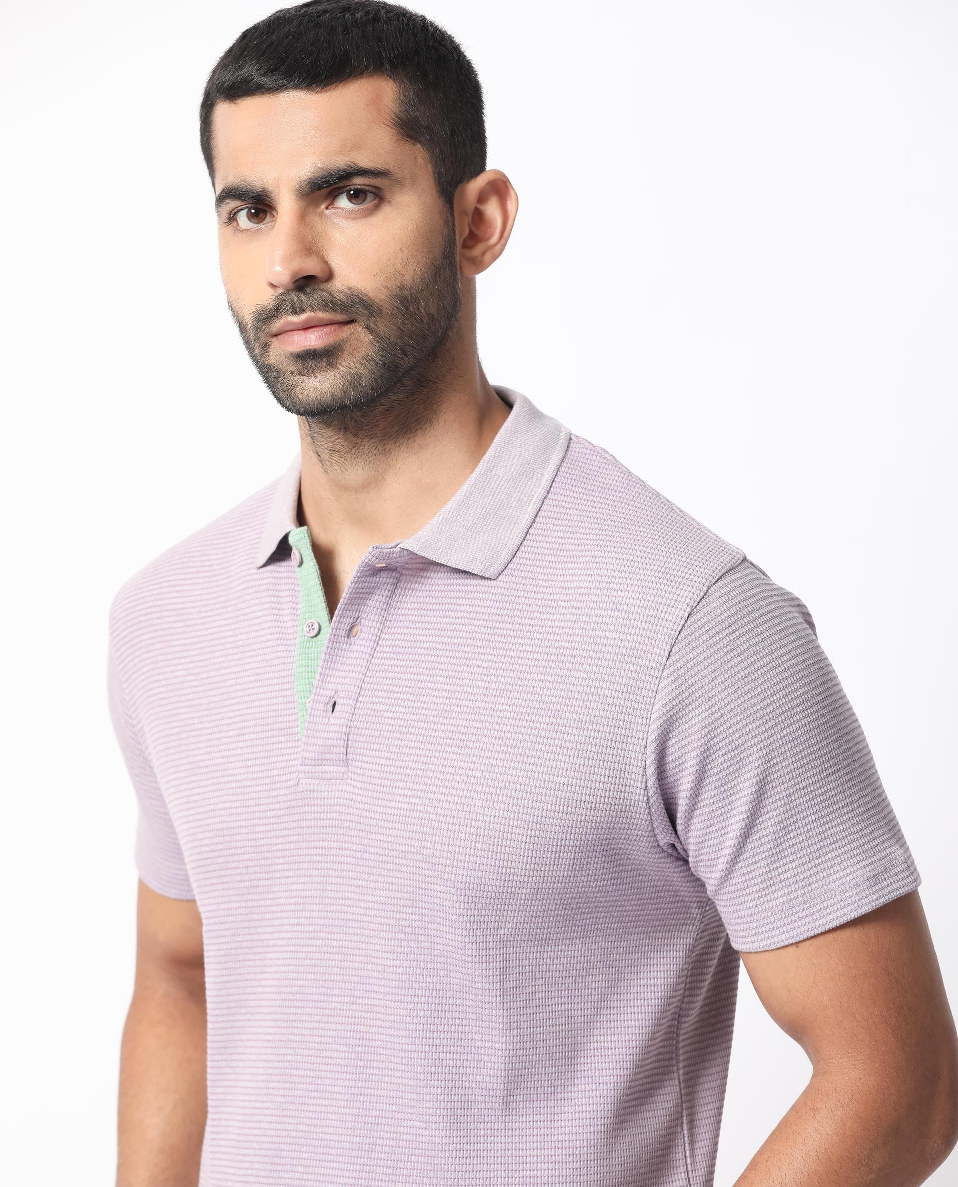 Men's Purple Casual Regular Fit Solid Half Sleeves Polo Tshirt