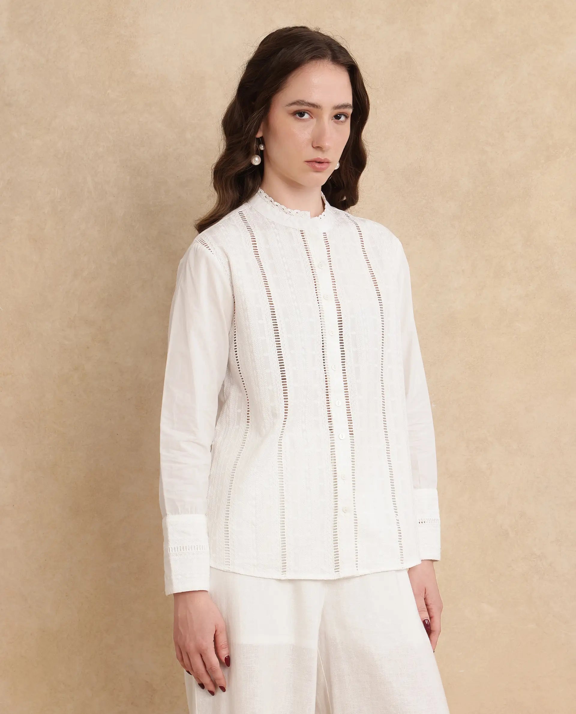 Women's White Casual Full Sleeves Top