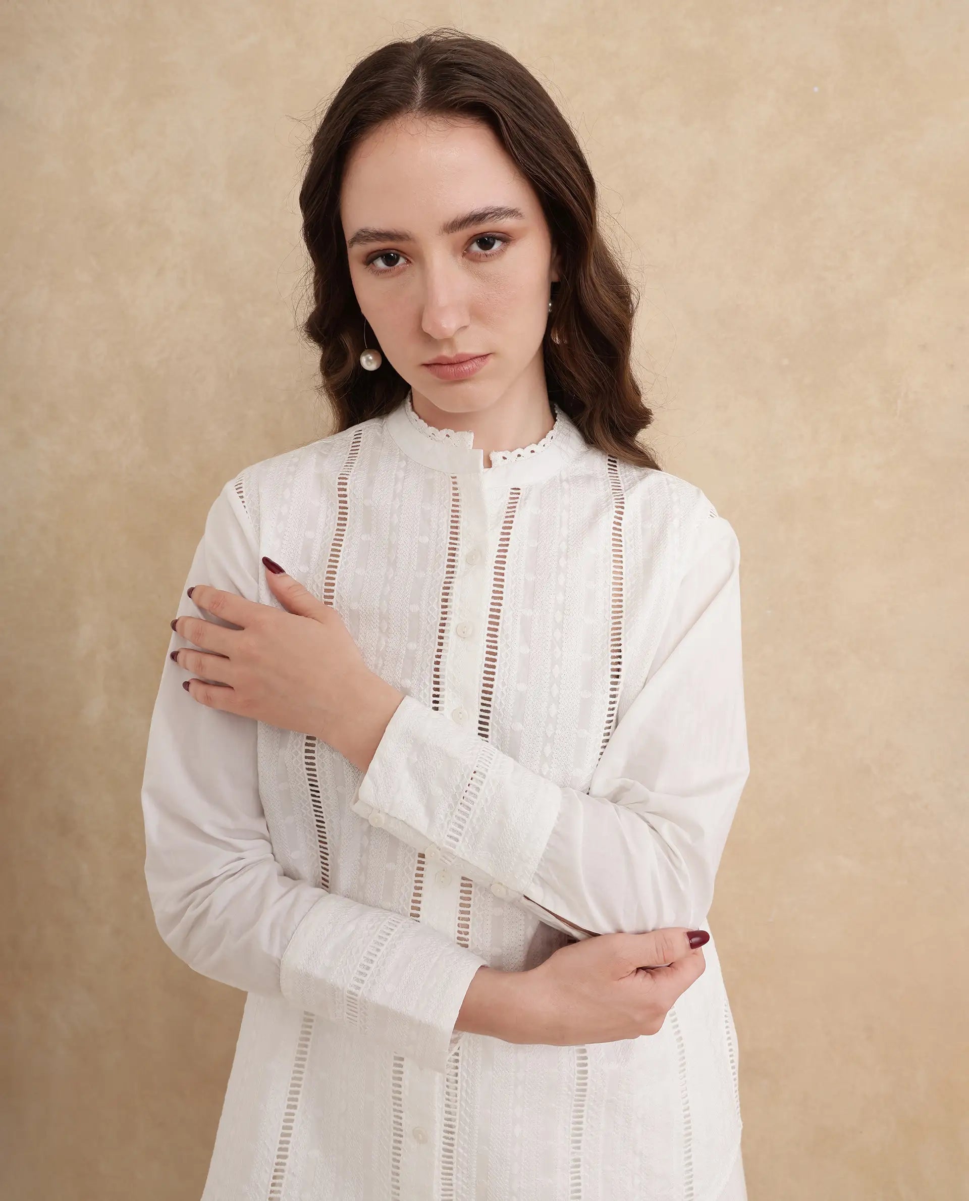 Women's White Casual Full Sleeves Top
