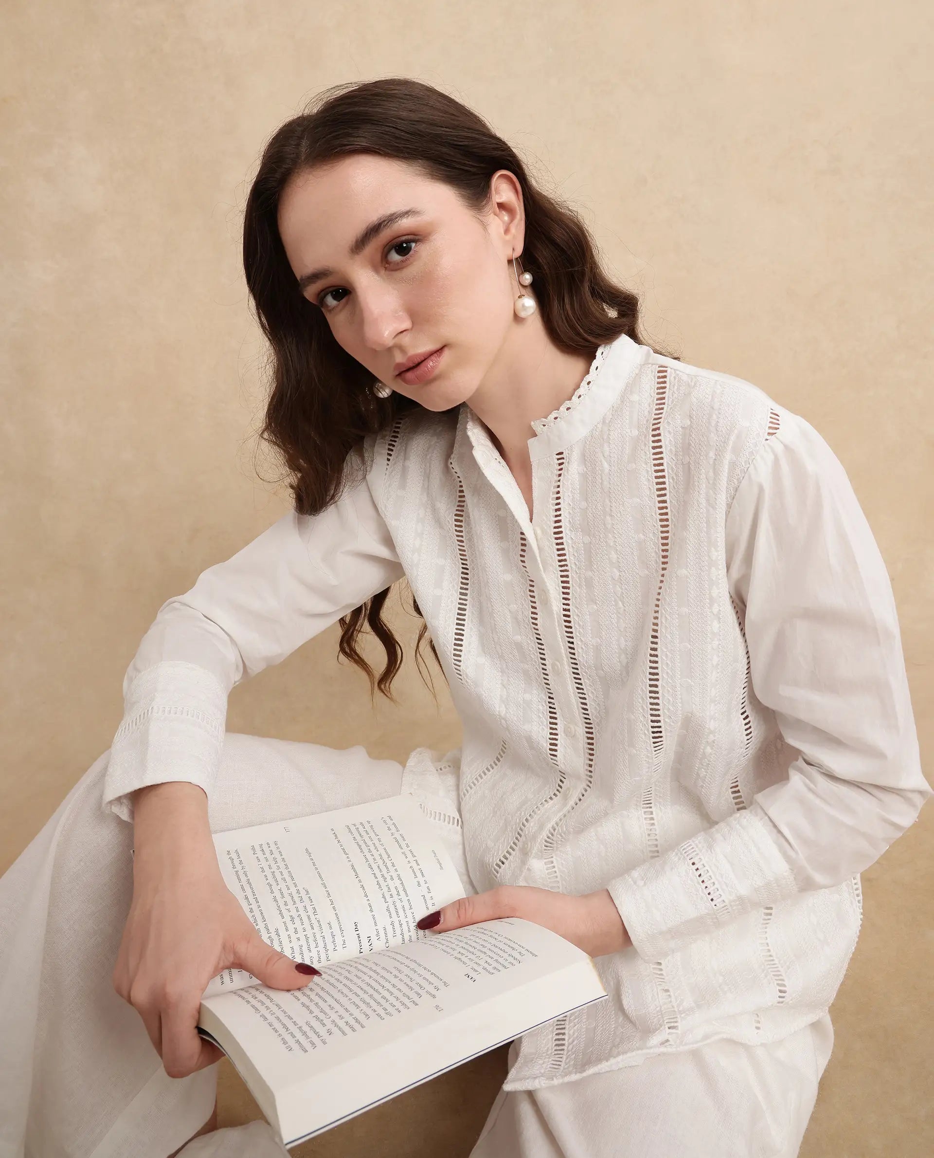 Women's White Casual Full Sleeves Top