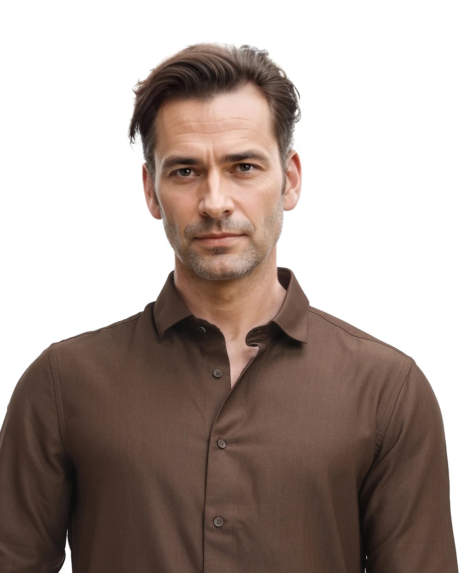 Men's Brown Casual Regular Fit Solid Full Sleeves Shirt