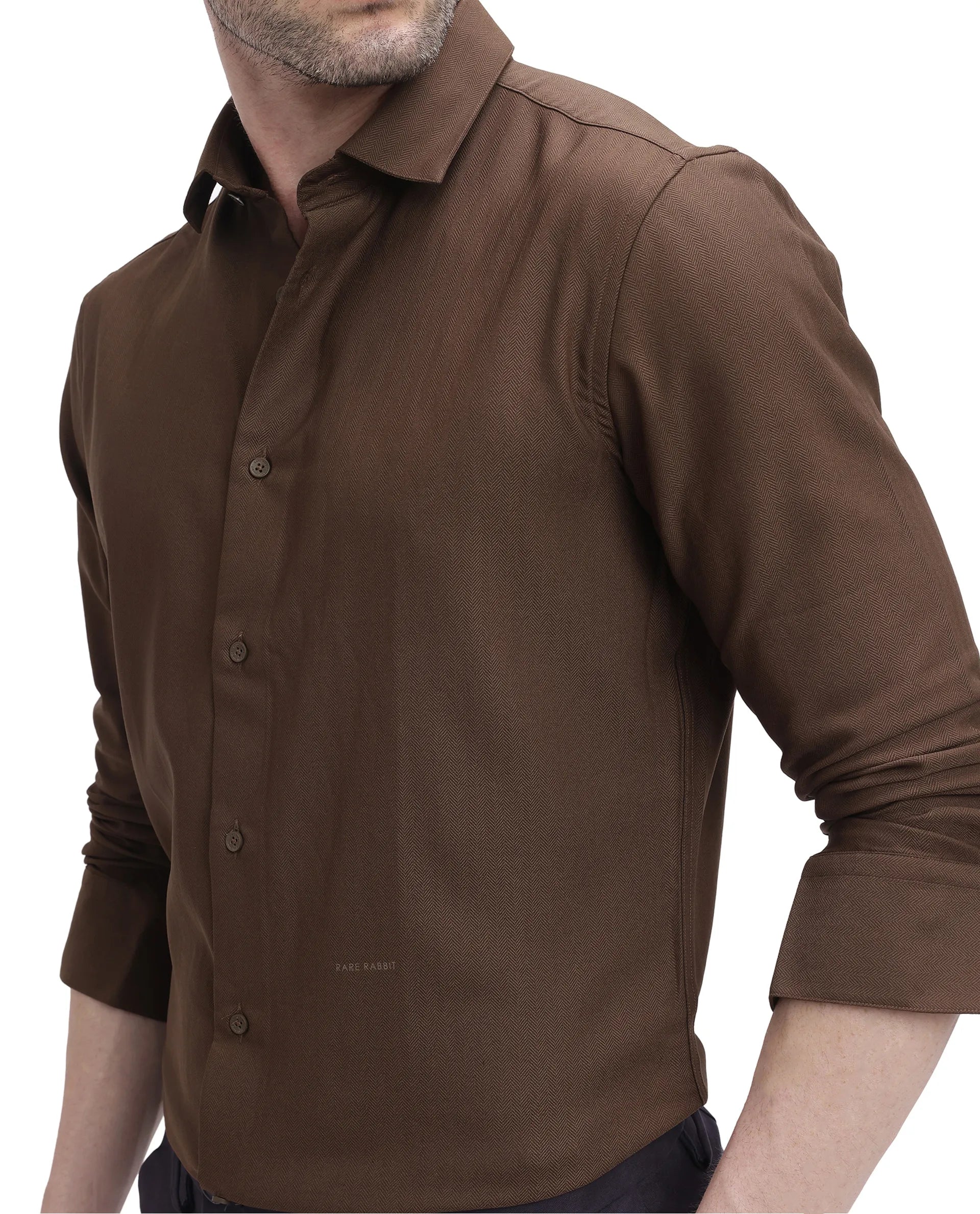 Men's Brown Casual Regular Fit Solid Full Sleeves Shirt