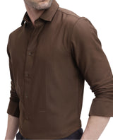 Men's Brown Casual Regular Fit Solid Full Sleeves Shirt