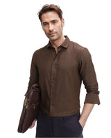 Men's Brown Casual Regular Fit Solid Full Sleeves Shirt