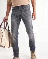 Men's Grey Casual Slim Fit Solid Jeans