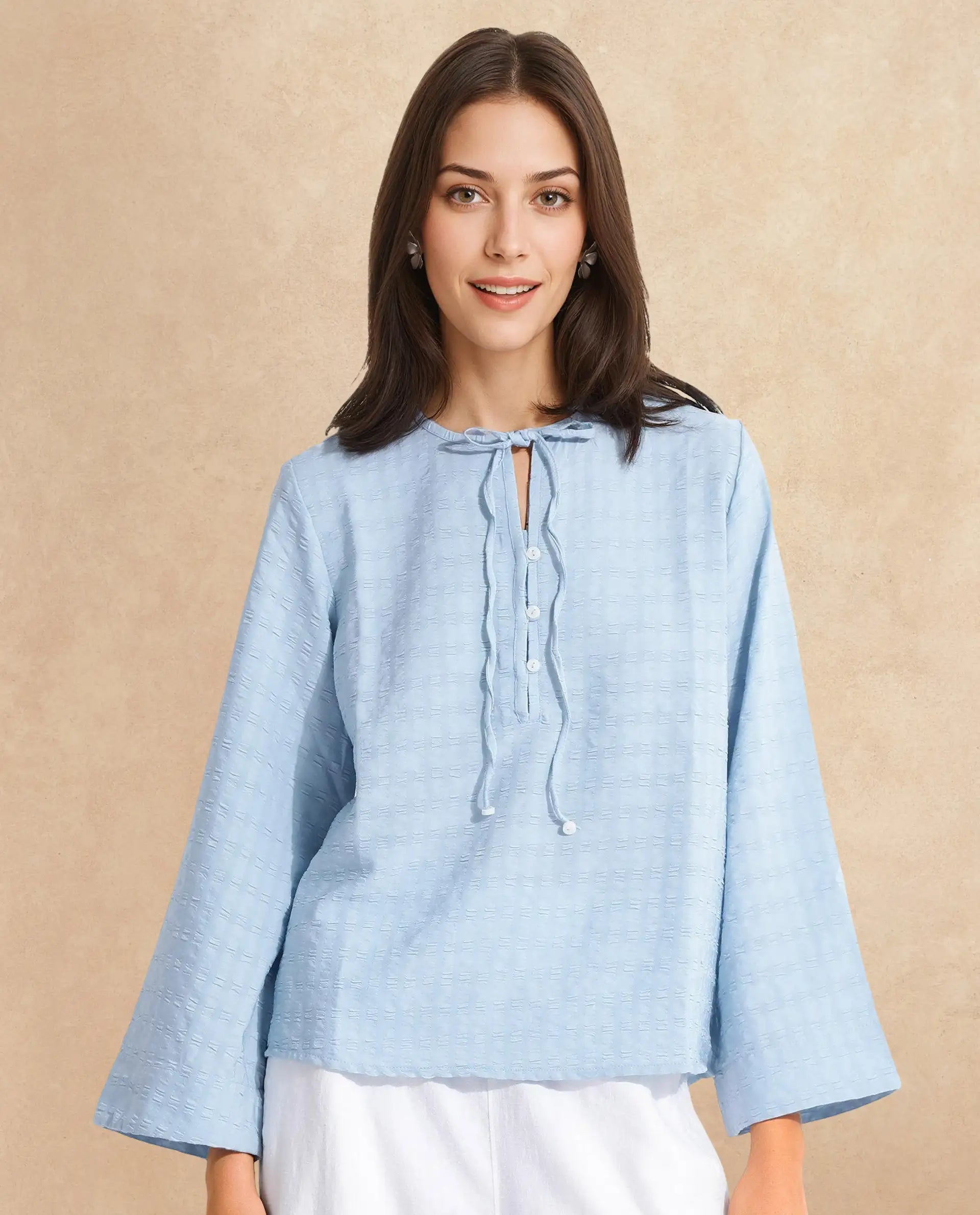 Women's Blue Casual Full Sleeves Top