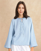 Women's Blue Casual Full Sleeves Top