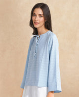 Women's Blue Casual Full Sleeves Top