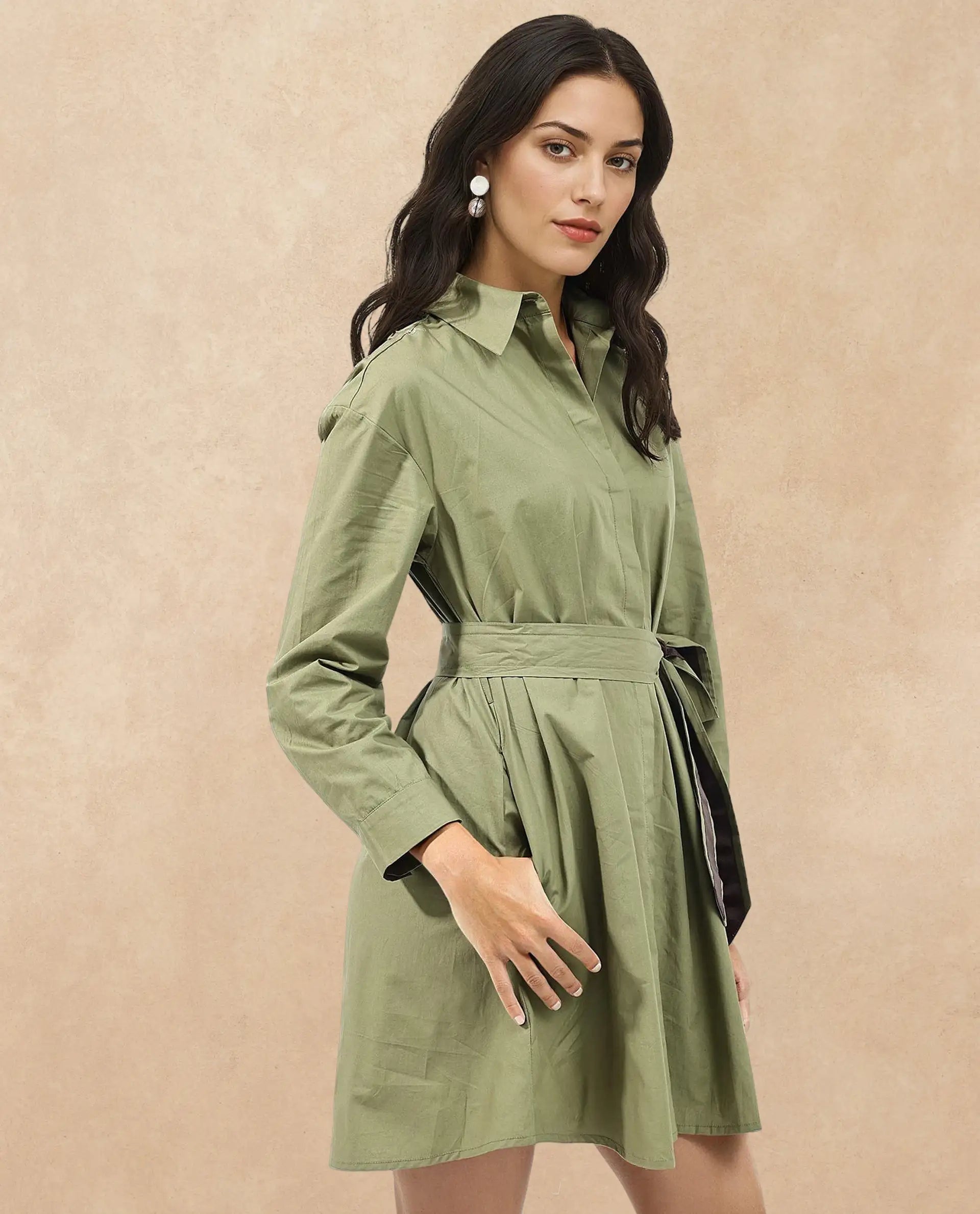 Women's Green Casual Full Sleeves Dress
