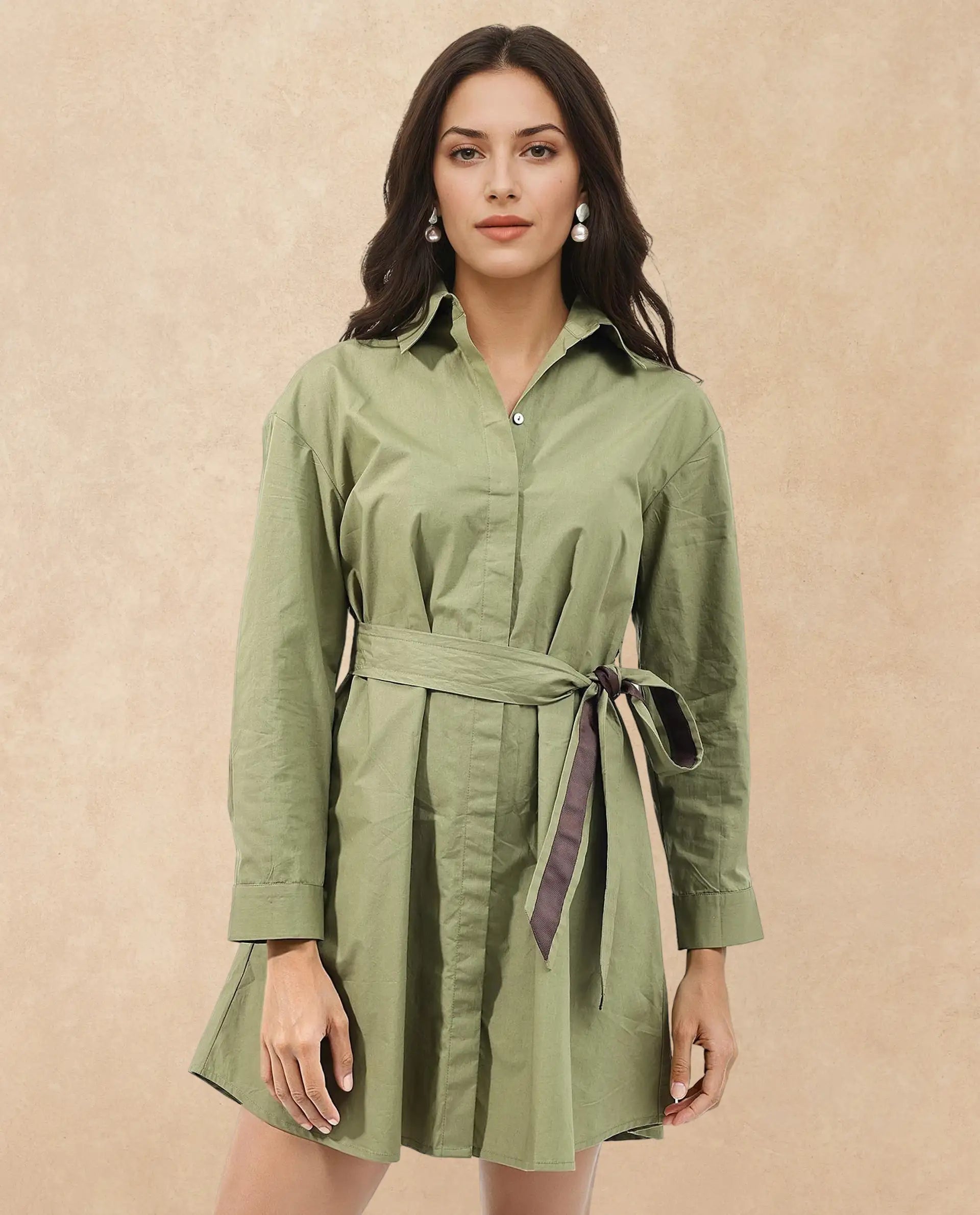Women's Green Casual Full Sleeves Dress