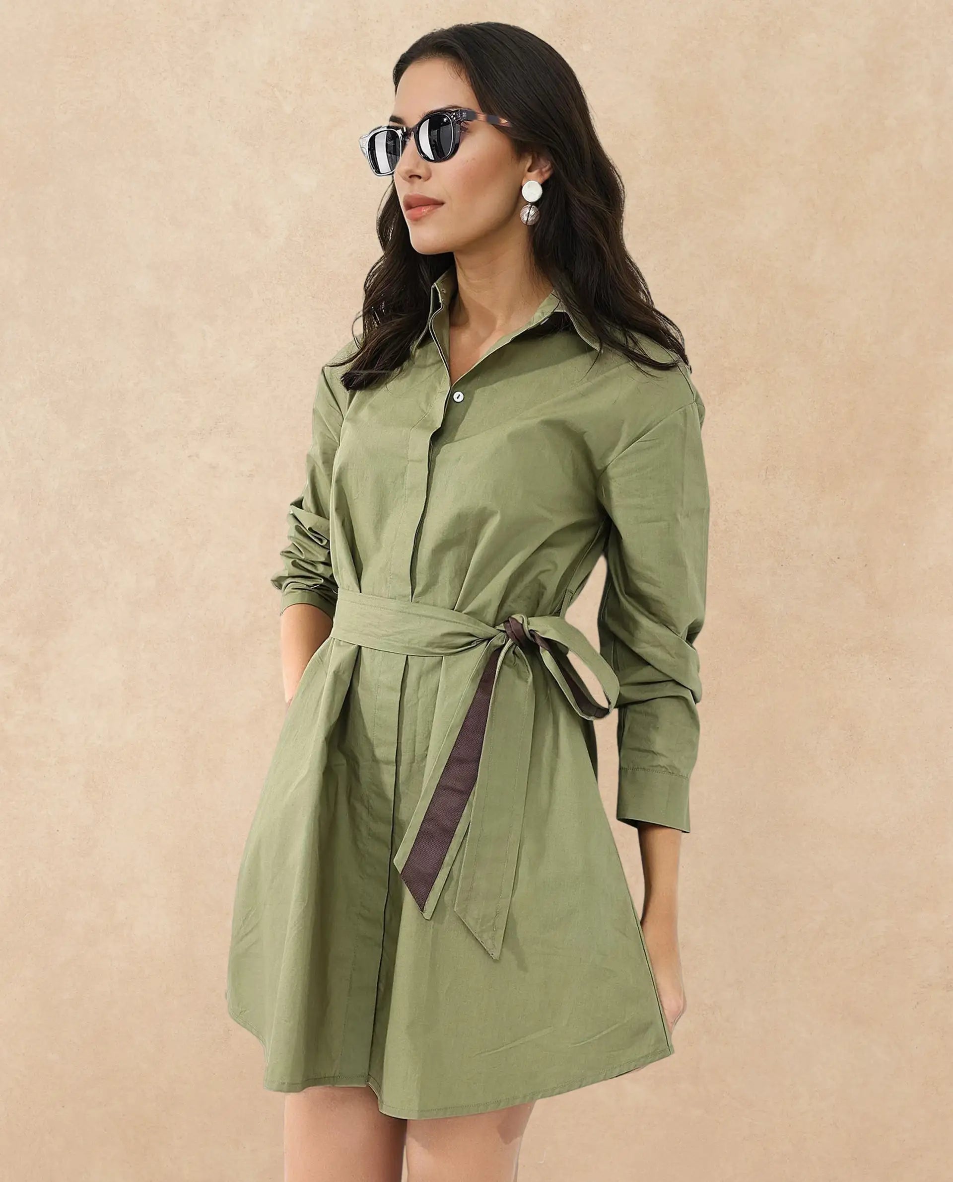 Women's Green Casual Full Sleeves Dress