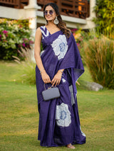 Women's Cotton Purple Printed Designer Saree With Blouse Piece