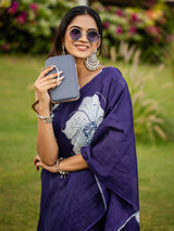Women's Cotton Purple Printed Designer Saree With Blouse Piece