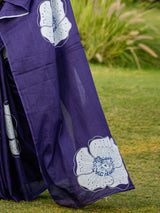 Women's Cotton Purple Printed Designer Saree With Blouse Piece