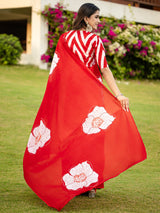 Women's Cotton Red Printed Designer Saree with Blouse Piece