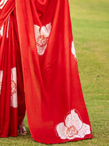 Women's Cotton Red Printed Designer Saree with Blouse Piece