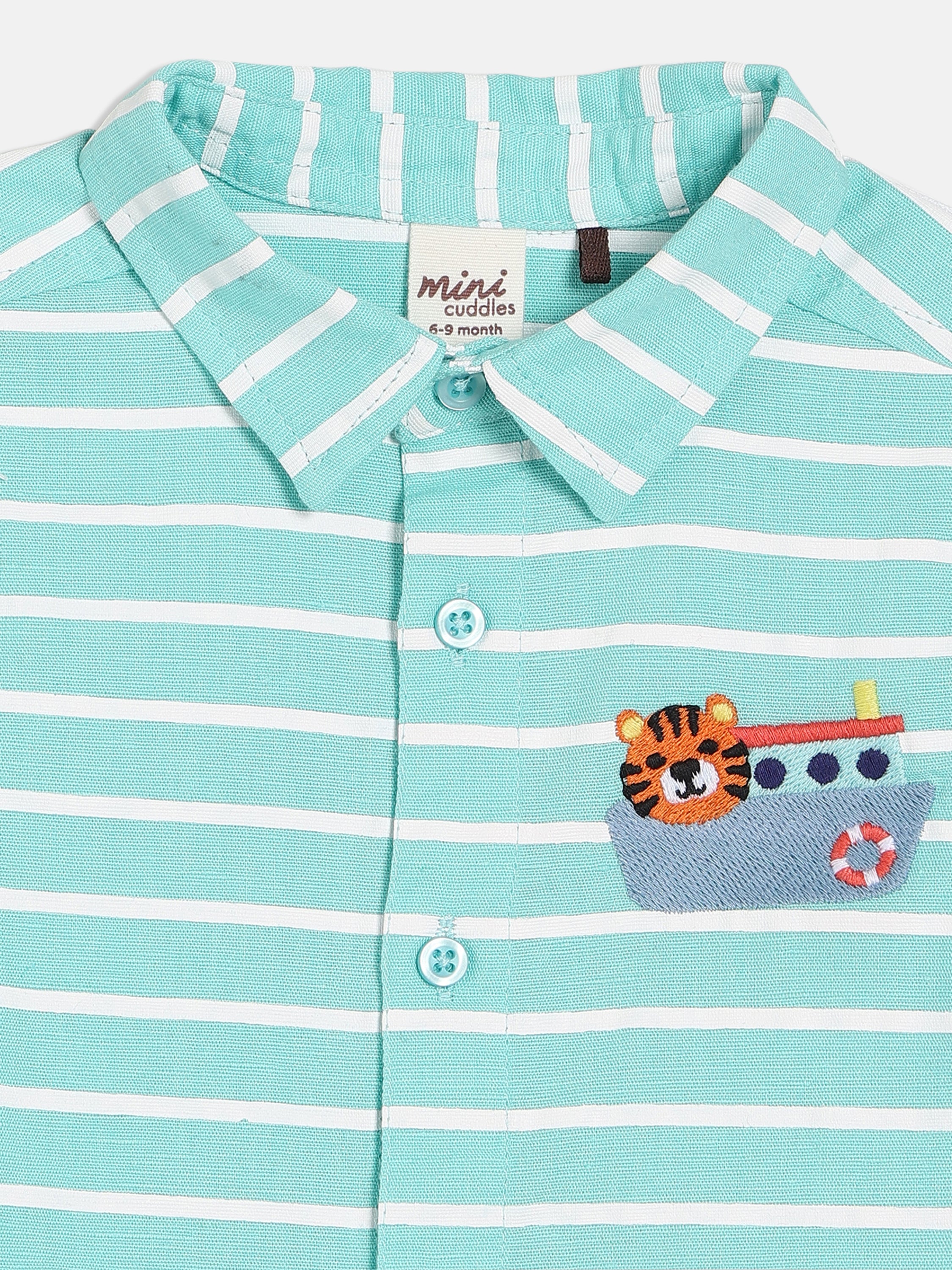 Boys Green Blended Cotton Half Sleeve Shirt