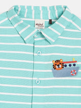 Boys Green Blended Cotton Half Sleeve Shirt