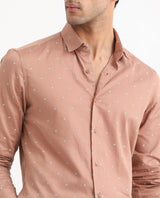 Men's Pink Casual Regular Fit Printed Full Sleeves Shirt
