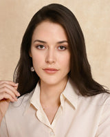 Women's Mium Beige Short Sleeve Collared Collar Button Plain Shirt