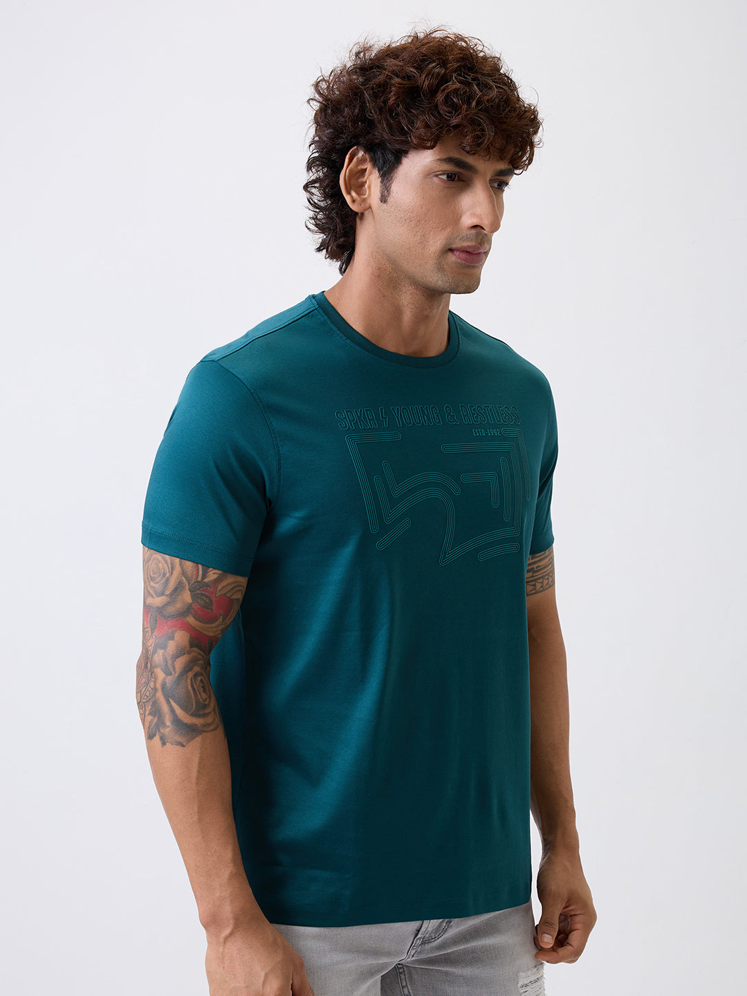 Men's Blue Casual Slim Fit Solid Tshirt