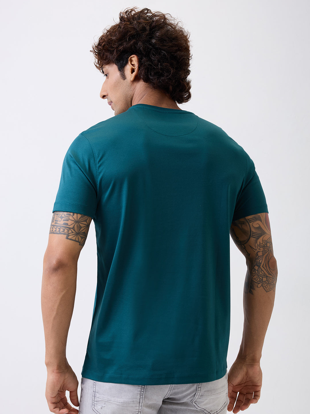 Men's Blue Casual Slim Fit Solid Tshirt