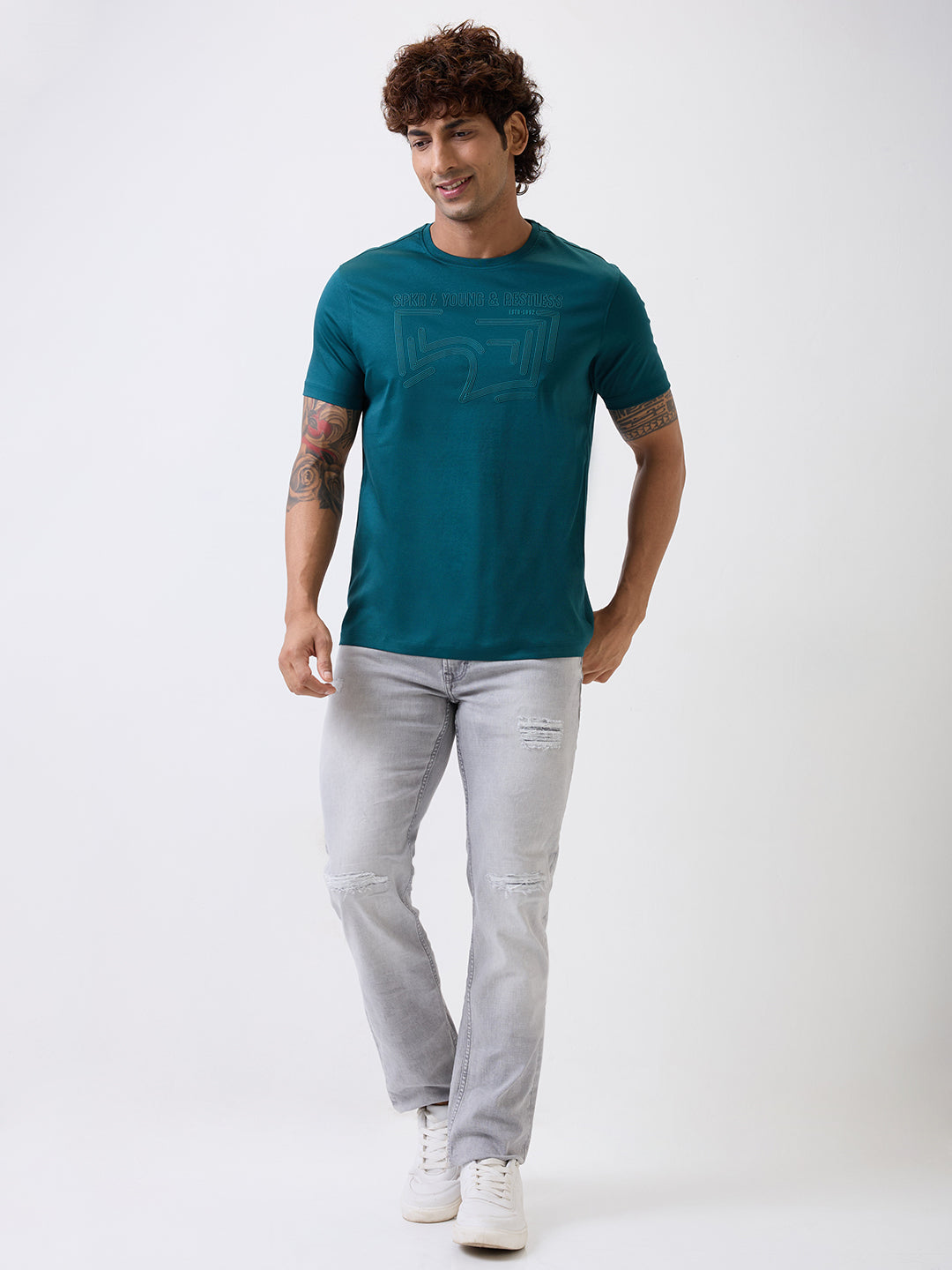 Men's Blue Casual Slim Fit Solid Tshirt