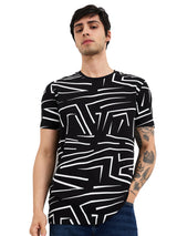 Men's Black Casual Slim Fit Printed Tshirt