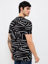 Men's Black Casual Slim Fit Printed Tshirt
