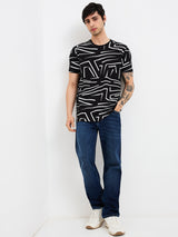 Men's Black Casual Slim Fit Printed Tshirt