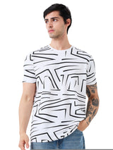 Men's White Casual Slim Fit Printed Tshirt