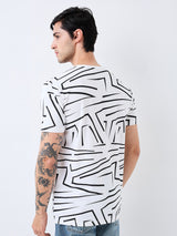 Men's White Casual Slim Fit Printed Tshirt