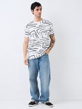 Men's White Casual Slim Fit Printed Tshirt