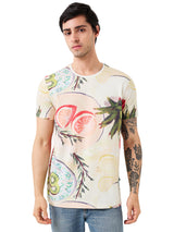 Men's White Casual Slim Fit Printed Tshirt