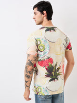 Men's White Casual Slim Fit Printed Tshirt