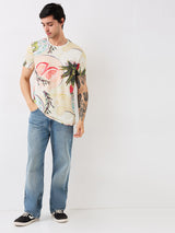 Men's White Casual Slim Fit Printed Tshirt