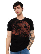 Men's Black Casual Slim Fit Printed Tshirt