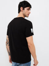 Men's Black Casual Slim Fit Printed Tshirt