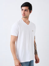 Men's White Casual Slim Fit Solid Tshirt