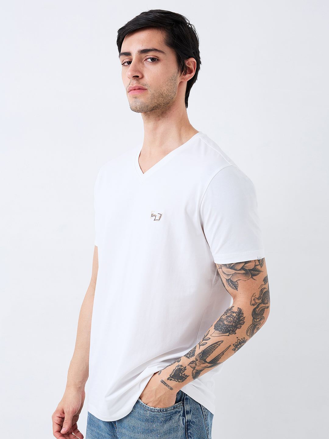 Men's White Casual Slim Fit Solid Tshirt