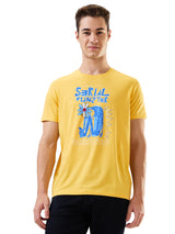 Men's Yellow Casual Slim Fit Printed Tshirt