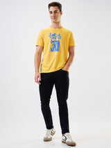 Men's Yellow Casual Slim Fit Printed Tshirt