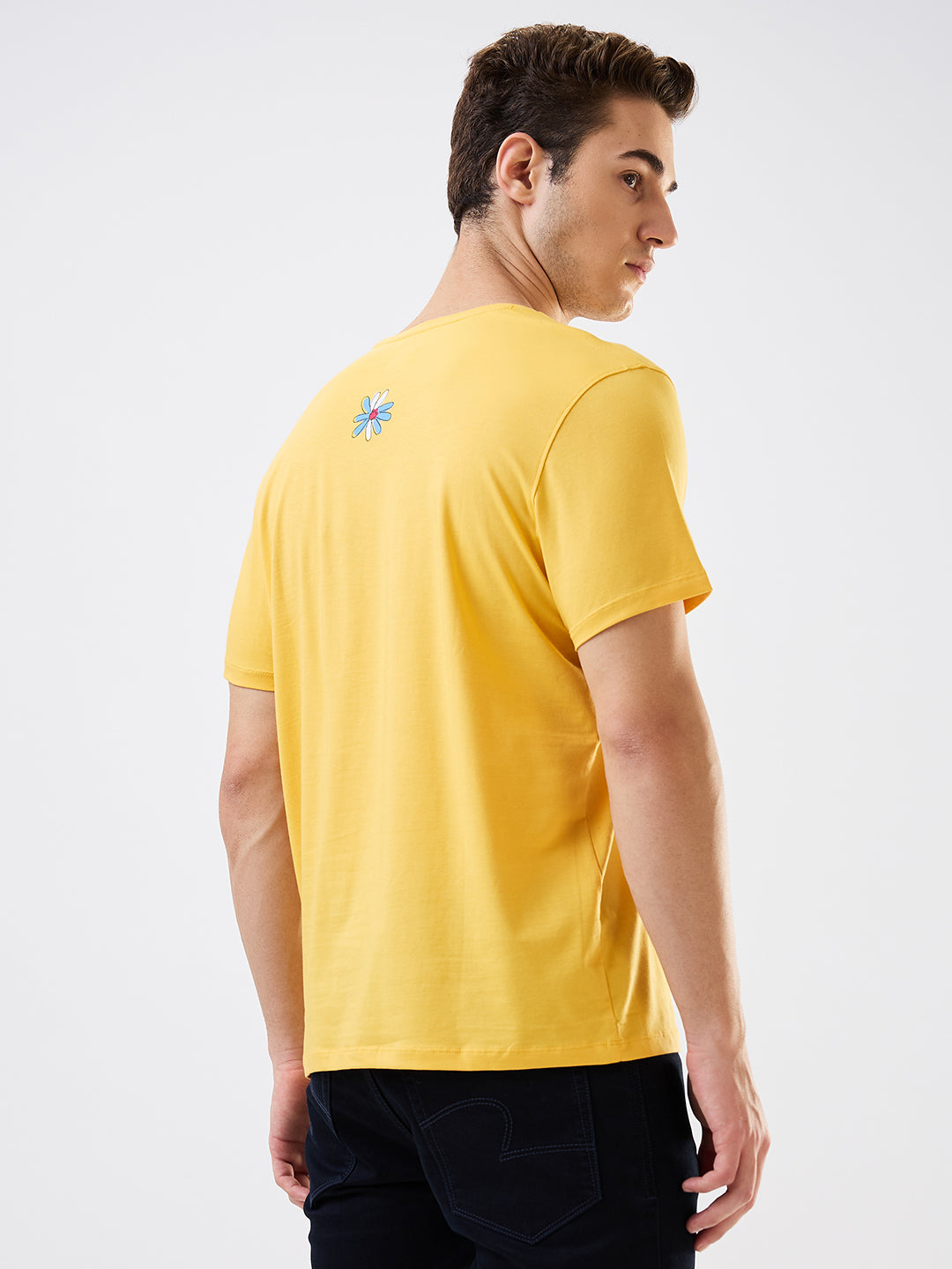 Men's Yellow Casual Slim Fit Printed Tshirt