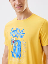 Men's Yellow Casual Slim Fit Printed Tshirt