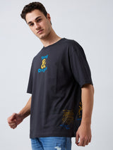 Men's Grey Casual Relaxed Fit Printed Tshirt
