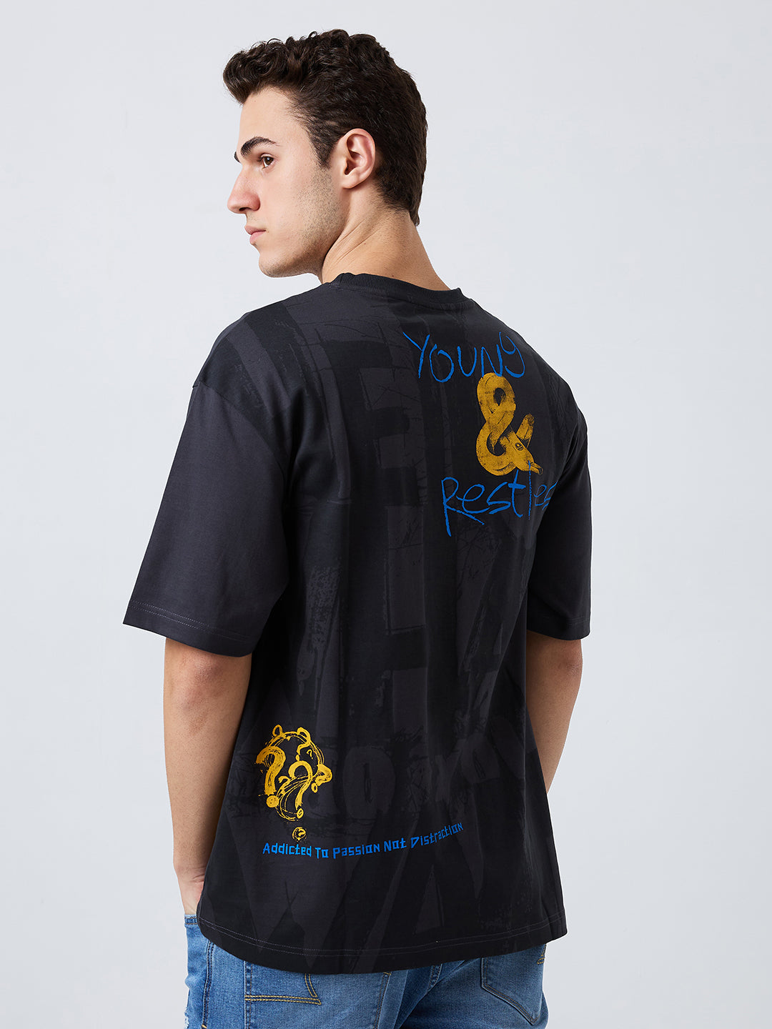 Men's Grey Casual Relaxed Fit Printed Tshirt