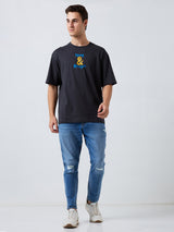 Men's Grey Casual Relaxed Fit Printed Tshirt